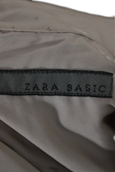 Zara Women Beige Collared Long Sleeve Button Up Blouse Army Size M
