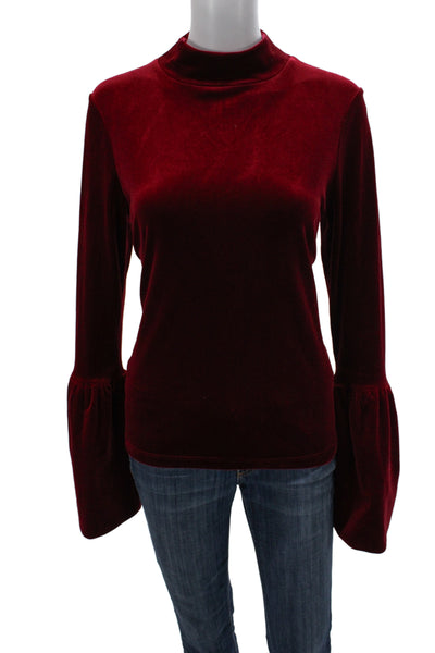 Torn by Ronny Kobo Women Red Mock Neck Long Sleeve Zip Blouse Size M