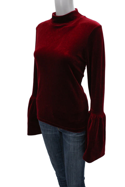Torn by Ronny Kobo Women Red Mock Neck Long Sleeve Zip Blouse Size M