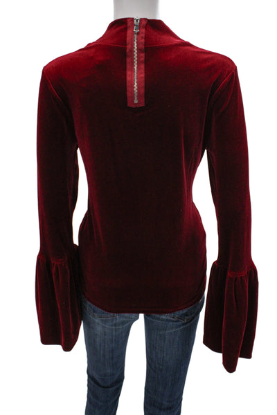 Torn by Ronny Kobo Women Red Mock Neck Long Sleeve Zip Blouse Size M