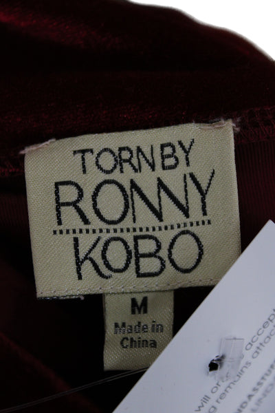 Torn by Ronny Kobo Women Red Mock Neck Long Sleeve Zip Blouse Size M