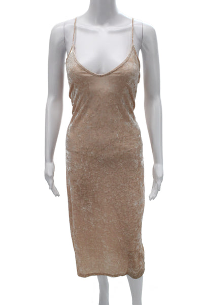 Abound Women Beige V-Neck Slip Midi Dress Sleeveless 90s Size M