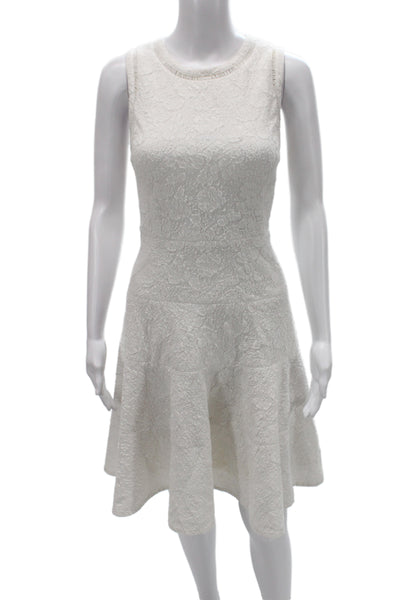 Rebecca Taylor Women A-Line Fit and Flare Floral Knee Length White Dress Size 6