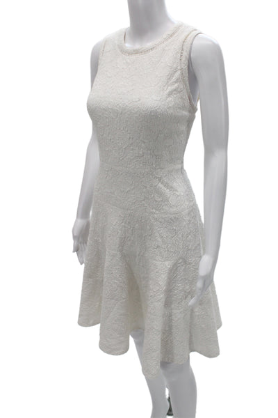 Rebecca Taylor Women A-Line Fit and Flare Floral Knee Length White Dress Size 6