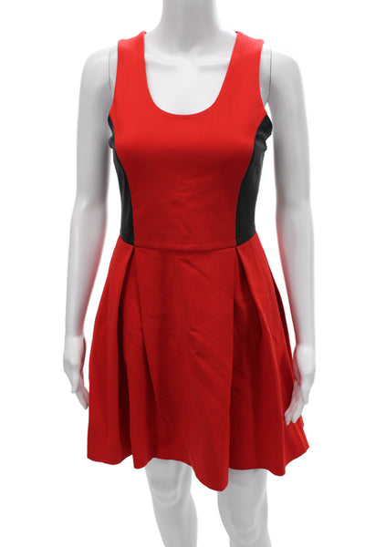 Parker Womens Fit & Flare Mini Dress Red Zip Sleeveless Size M