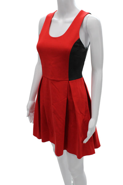 Parker Womens Fit & Flare Mini Dress Red Zip Sleeveless Size M