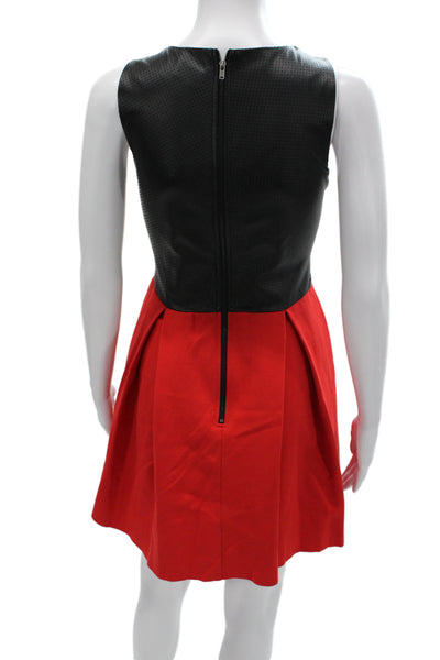 Parker Womens Fit & Flare Mini Dress Red Zip Sleeveless Size M
