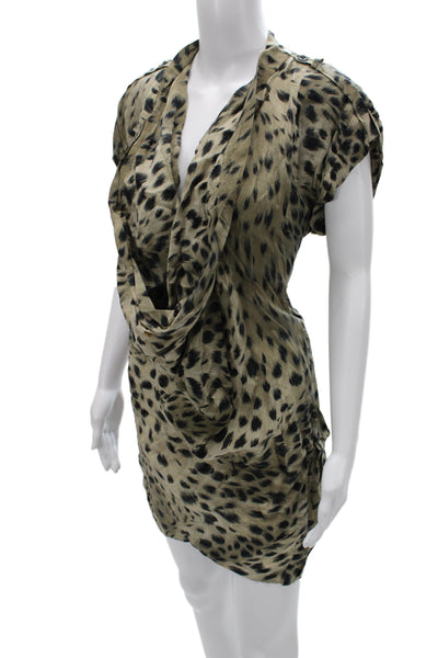 Reiss Women Beige Animal Print Mini Shift Dress Short Sleeve Cupro Size 6