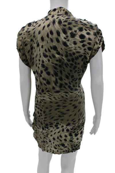 Reiss Women Beige Animal Print Mini Shift Dress Short Sleeve Cupro Size 6