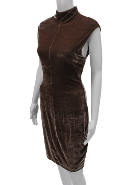 Reiss Womens Bodycon Sheath Dress Brown Mock Neck Button Sleeveless Size 8