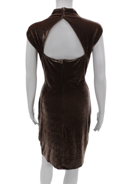 Reiss Womens Bodycon Sheath Dress Brown Mock Neck Button Sleeveless Size 8