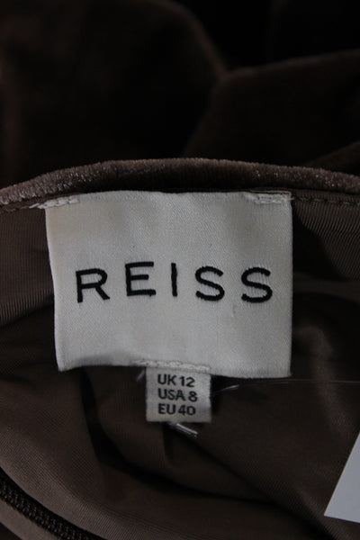 Reiss Womens Bodycon Sheath Dress Brown Mock Neck Button Sleeveless Size 8