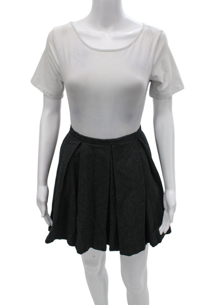 Zara Womens A-Line Pleated Skater Skirt Dark Gray Cotton Knee Length Size L