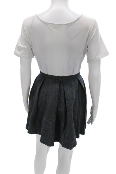 Zara Womens A-Line Pleated Skater Skirt Dark Gray Cotton Knee Length Size L
