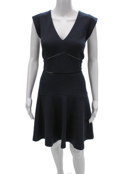 Rebecca Taylor Women Fit & Flare Dark Blue V-Neck Knee Length Dress Size 8