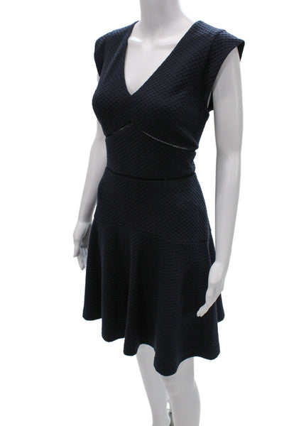 Rebecca Taylor Women Fit & Flare Dark Blue V-Neck Knee Length Dress Size 8