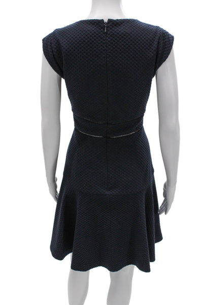 Rebecca Taylor Women Fit & Flare Dark Blue V-Neck Knee Length Dress Size 8