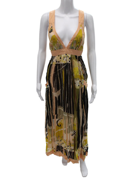 French Connection Women Beige Sleeveless Maxi Sundress Graphic Print Size 8