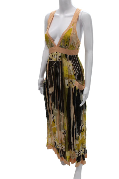 French Connection Women Beige Sleeveless Maxi Sundress Graphic Print Size 8