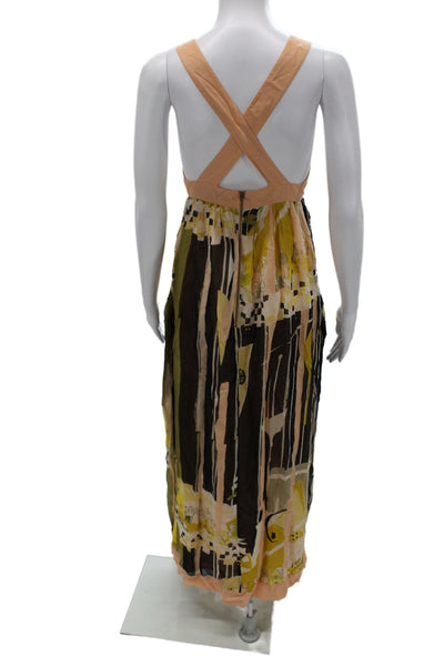 French Connection Women Beige Sleeveless Maxi Sundress Graphic Print Size 8