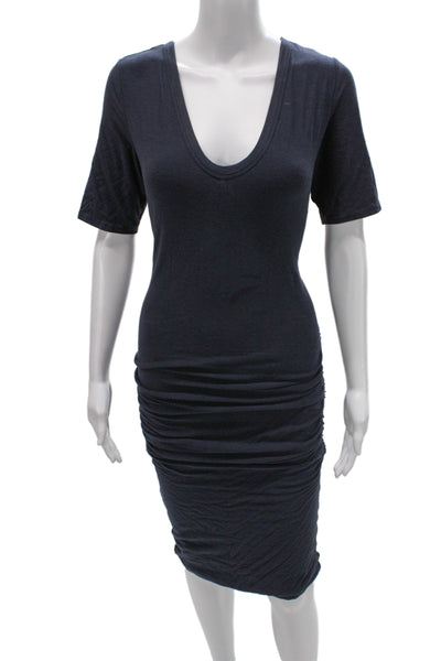 Standard James Perse Women Bodycon Dress Dark Blue V-Neck Short Sleeve Size 3
