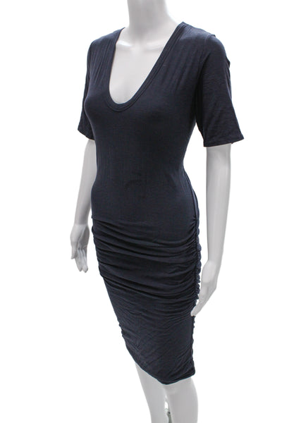 Standard James Perse Women Bodycon Dress Dark Blue V-Neck Short Sleeve Size 3