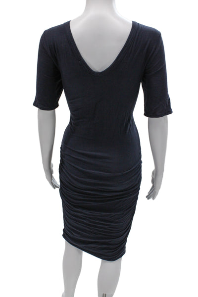 Standard James Perse Women Bodycon Dress Dark Blue V-Neck Short Sleeve Size 3