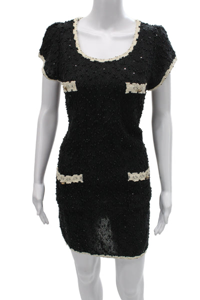 Lounge Soho Womens Bodycon Mini Dress Black Round Neck Short Sleeve Size M