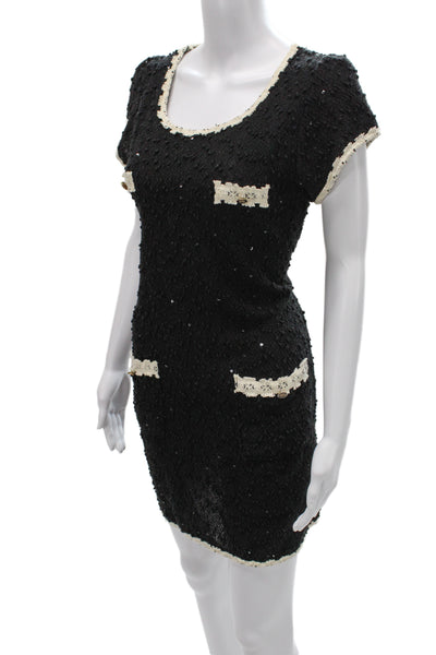 Lounge Soho Womens Bodycon Mini Dress Black Round Neck Short Sleeve Size M