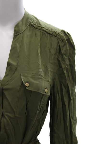 Odille Anthropologie Womens Tunic Army Green Rayon Button Long Sleeve Size 8