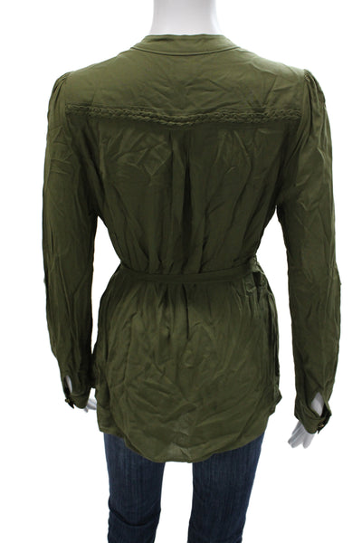Odille Anthropologie Womens Tunic Army Green Rayon Button Long Sleeve Size 8
