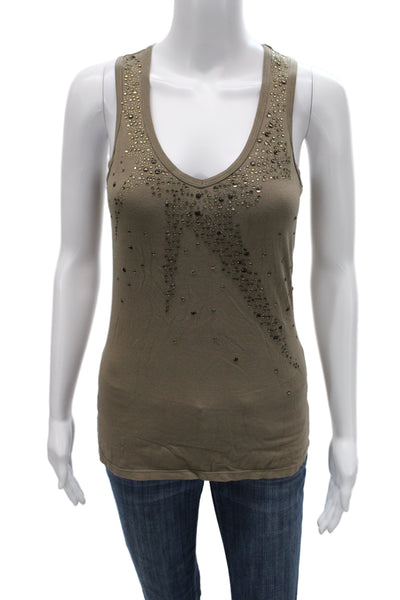 Zara Womens Basic Brown Cotton V-Neck Sleeveless Tank Size M