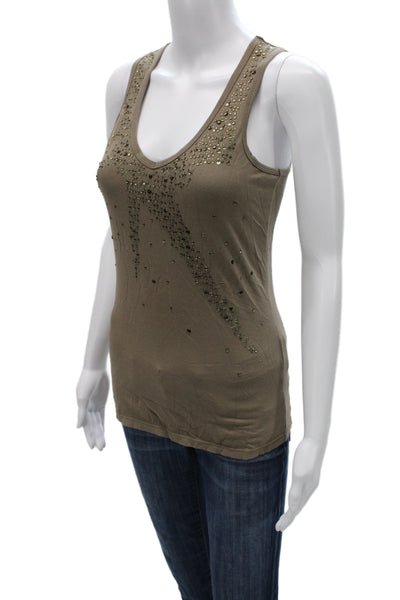 Zara Womens Basic Brown Cotton V-Neck Sleeveless Tank Size M