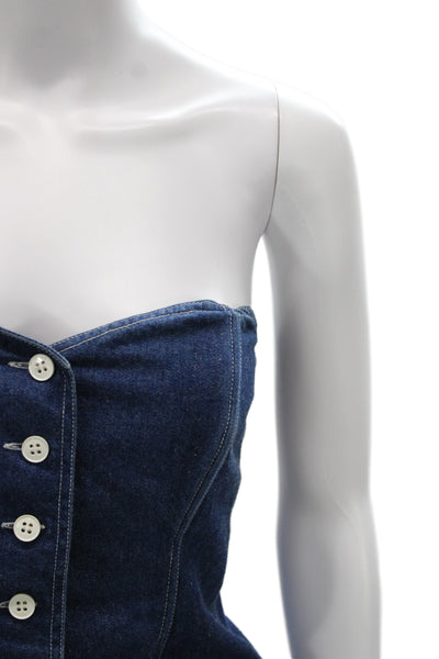 Guy Laroche Women Sleeveless Dark Blue Cotton 90s Button Up Top Solid Size 6