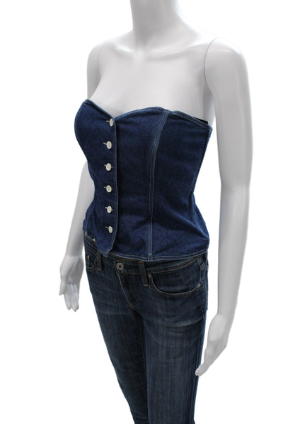 Guy Laroche Women Sleeveless Dark Blue Cotton 90s Button Up Top Solid Size 6