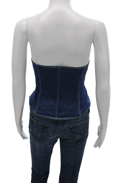 Guy Laroche Women Sleeveless Dark Blue Cotton 90s Button Up Top Solid Size 6