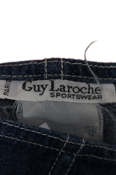 Guy Laroche Women Sleeveless Dark Blue Cotton 90s Button Up Top Solid Size 6