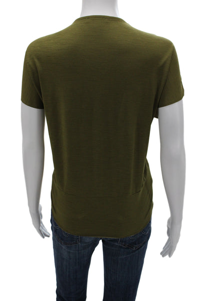 Zara Womens Army Green V-Neck Short Sleeve Blouse Polyester Size L