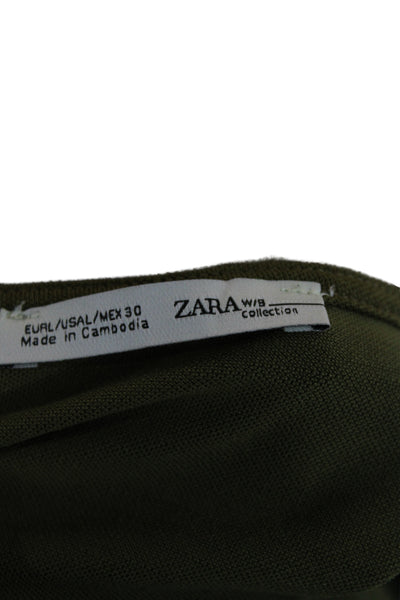 Zara Womens Army Green V-Neck Short Sleeve Blouse Polyester Size L