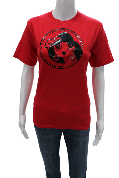 Anna Sui Women Red Anime Graphic T-Shirt Cotton Short Sleeve Size M