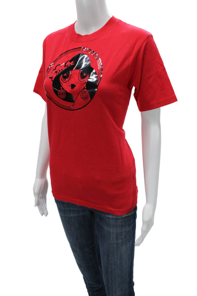 Anna Sui Women Red Anime Graphic T-Shirt Cotton Short Sleeve Size M