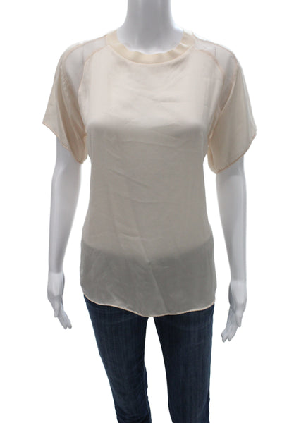 Zara Women Basic Blouse Beige Crew Neck Short Sleeve Polyester Size L