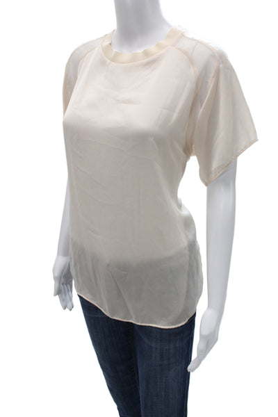 Zara Women Basic Blouse Beige Crew Neck Short Sleeve Polyester Size L