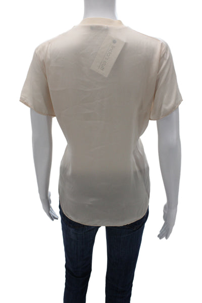 Zara Women Basic Blouse Beige Crew Neck Short Sleeve Polyester Size L