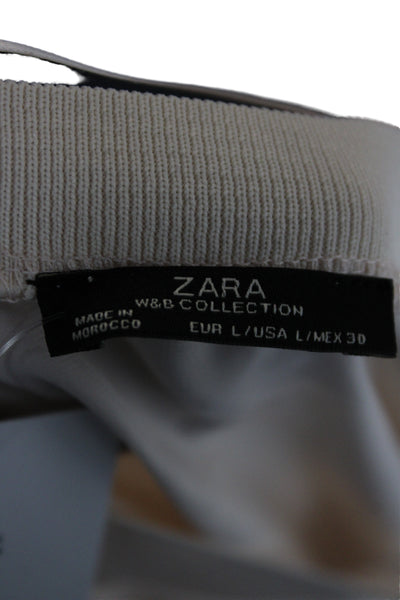 Zara Women Basic Blouse Beige Crew Neck Short Sleeve Polyester Size L