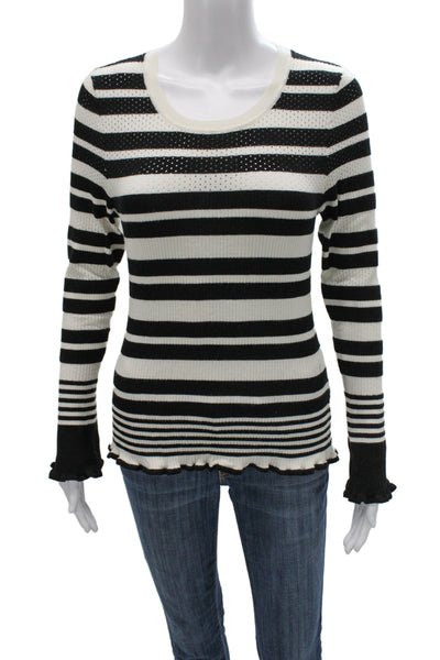 Bailey 44 Womens Pullover Sweater Black Striped Long Sleeve Round Neck Size L