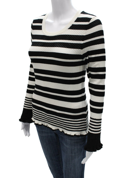 Bailey 44 Womens Pullover Sweater Black Striped Long Sleeve Round Neck Size L