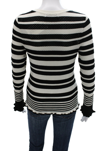 Bailey 44 Womens Pullover Sweater Black Striped Long Sleeve Round Neck Size L