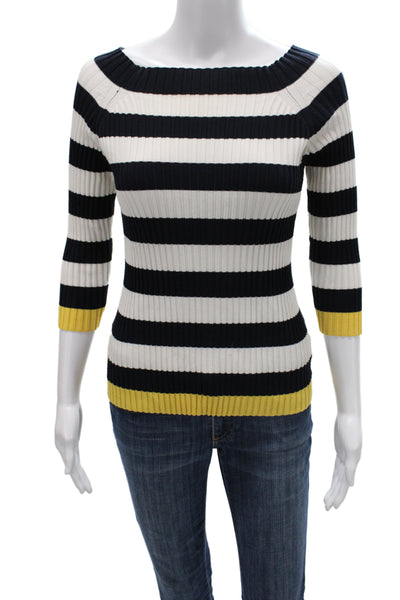Bailey 44 Women Black Striped Pullover Sweater Square Neck 3/4 Sleeve Size L
