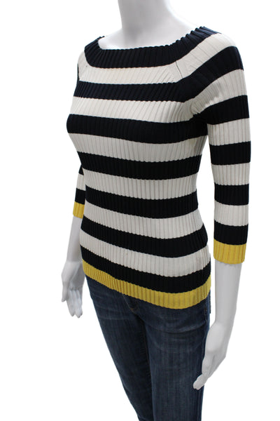 Bailey 44 Women Black Striped Pullover Sweater Square Neck 3/4 Sleeve Size L